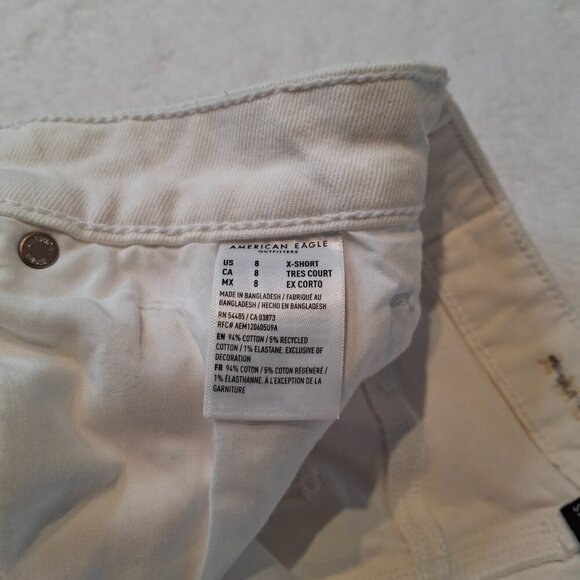 American Eagle Mom Straight Jean Sz 8 X-Short 5 Pocket Distressed Neutral Boho - Picture 9 of 16